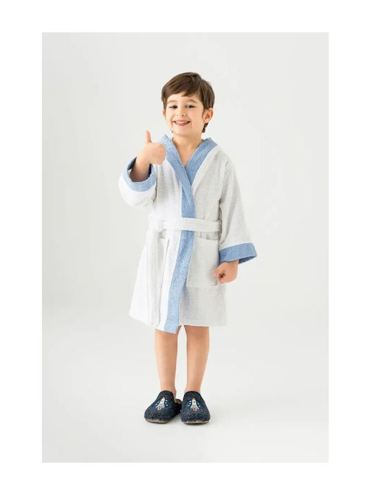 SteweHome Kinderbademantel Weiß & Blau mit Kapuzen-