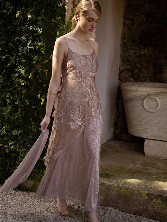 Nidodileda Maxi Dress for Wedding Christening with Tulle Pink Gold