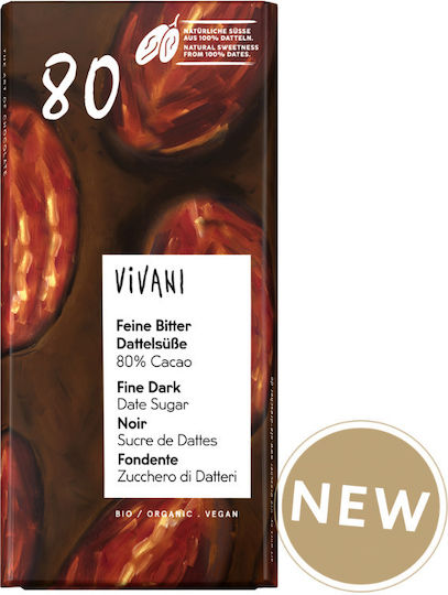 Vivani Βιολογική Vegan Μαύρη Σοκολάτα 80% Κακάο 100% Χουρμάδες 80g 18848