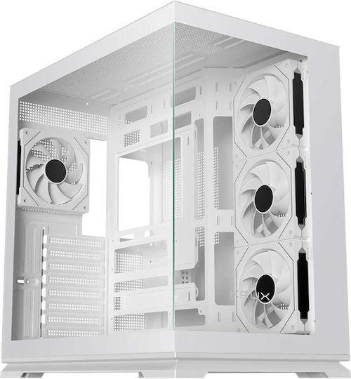 Atron Gaming Midi Tower Computer Case with Side Window and ARGB Lighting White