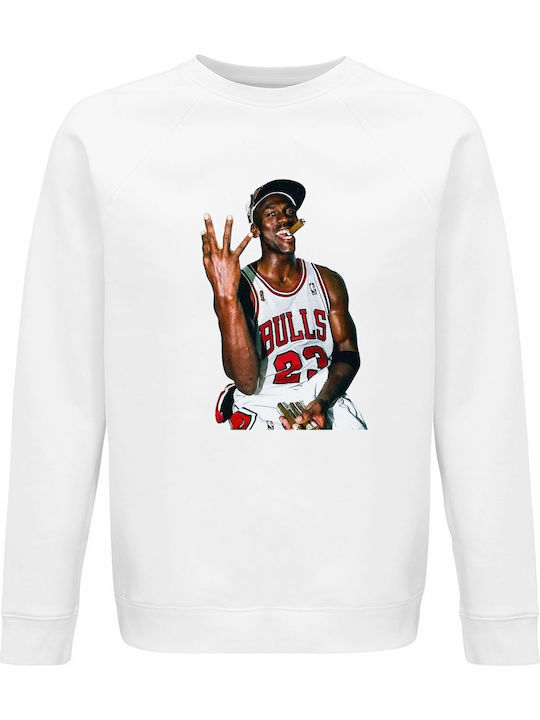 Sweatshirt Organic Unisex " Michael Jordan Cigar Poster Basketball Nba " White