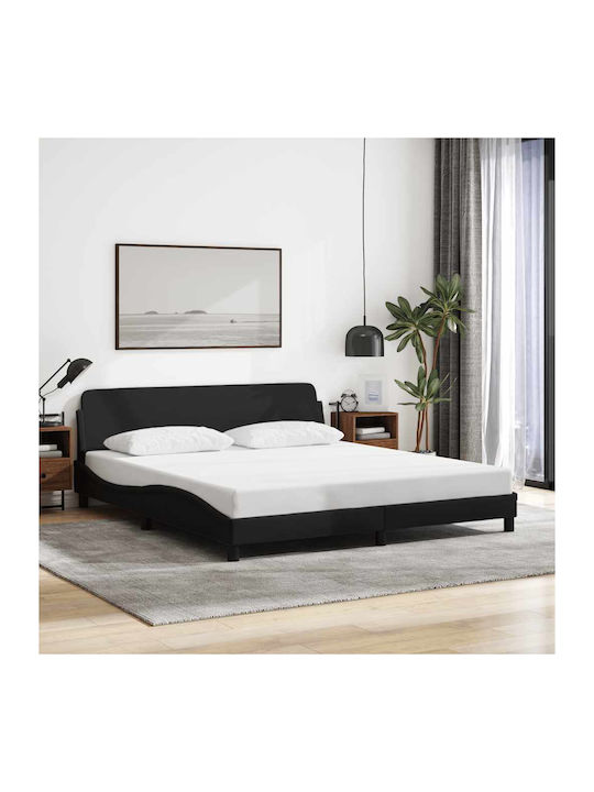 King Size Upholstered Fabric Bed Black with Sla...