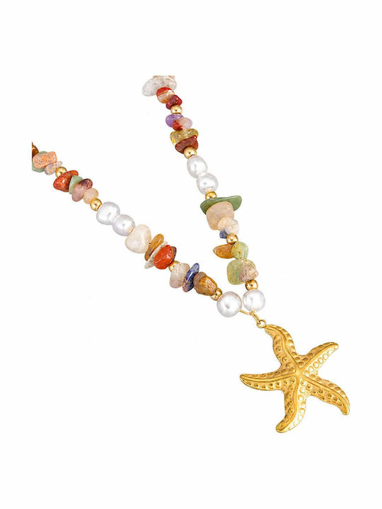 Charmy Necklace With Star Design From Gold Plated Steel