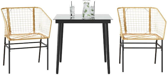 Garden & Outdoor Furniture Set Dining Room 3 Pieces Black with Pillows