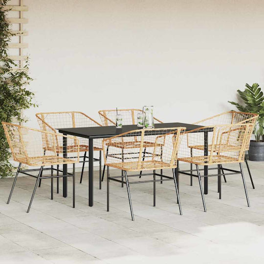 Garden & Outdoor Furniture Set Dining Room 7 Pieces Black with Pillows