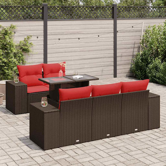Garten- und Outdoor-Möbelsets 6 Stück Braun mit Kissen