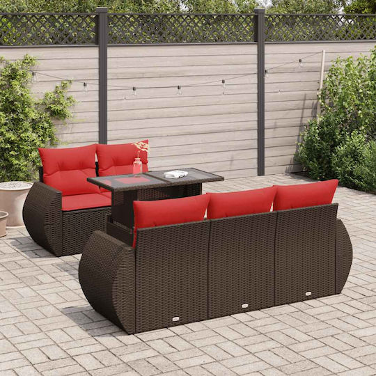 Garten- und Outdoor-Möbelsets 6 Stück Braun mit Kissen
