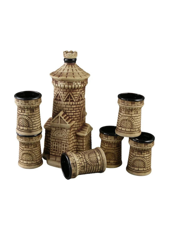 Velve Carafă de Servire Vin din Ceramică cu Dop și Pahare Neagră 6 Bucăți