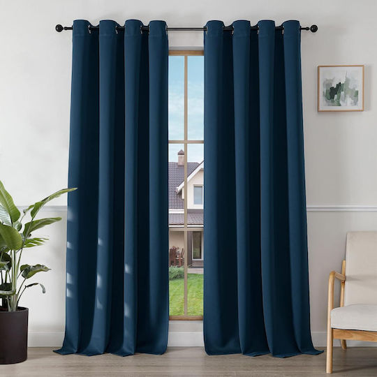 Joydeco Σετ Κουρτίνες Συσκότισης με Τρουκς Navy Blue 140x245εκ.