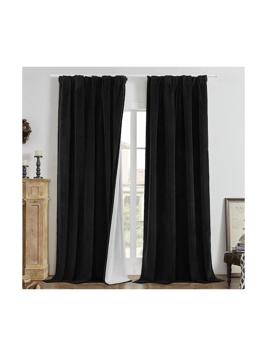 Joydeco Σετ Κουρτίνες Συσκότισης με Τρέσα Black 140x220εκ.
