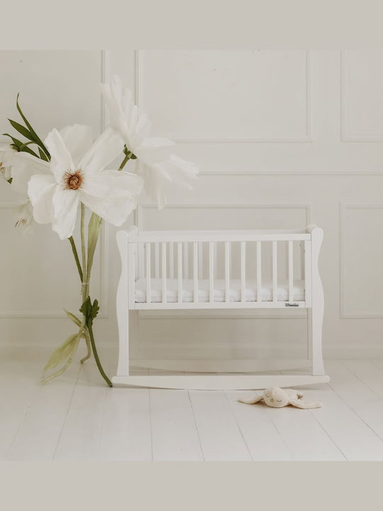 Woodies Safe Dreams Babywiege mit Matratze und Rädern Weiß