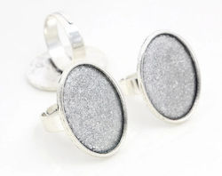 Metallic Silver Oval Rings 23x32mm 2 Pieces