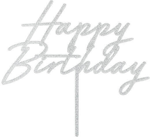Dekorative Torte Happy Birthday Acryl Silber Glitzer