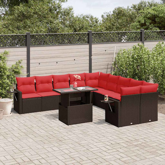 vidaXL Garden & Outdoor Furniture Sets Living Room Set 11 Pieces Brown with Pillows