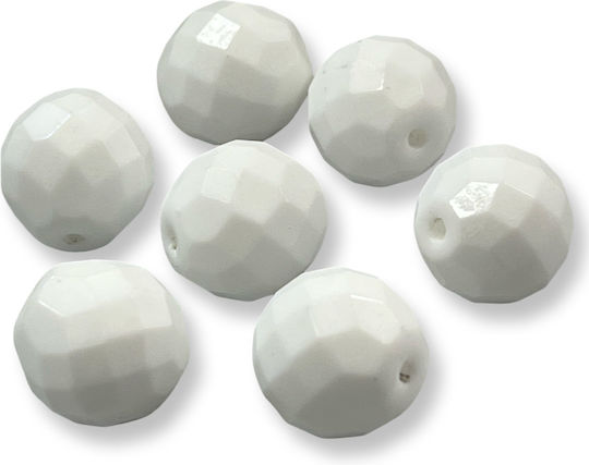 Glass Bead Polygonal White 14mm Hole 1mm Quantity 12 Pieces