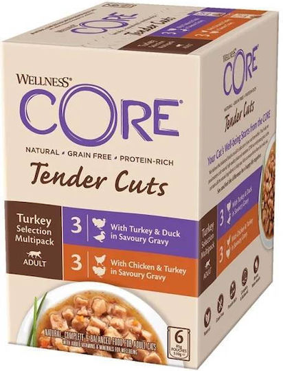 Wellness Tender Cuts Wet Food for Cats in Pouches with Turkey Chicken and Duck Grain Free 6x85gr