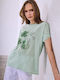 Celestino Women's Blouse Print Embossed Designs Loose Fit Green