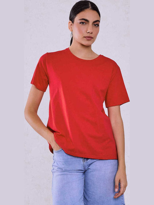 Celestino Τ-shirt Μονόχρωμο Loose Fit Κόκκινο