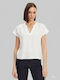 Women's Blouse Off-Shoulder Short Sleeve with V-Neckline White