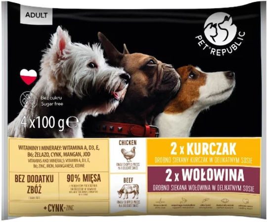 Pet Republic Υγρή Τροφή Σκύλων σε Φακελάκι με Μοσχάρι, Κοτόπουλο και Κρέας χωρίς Σιτηρά 4x100gr