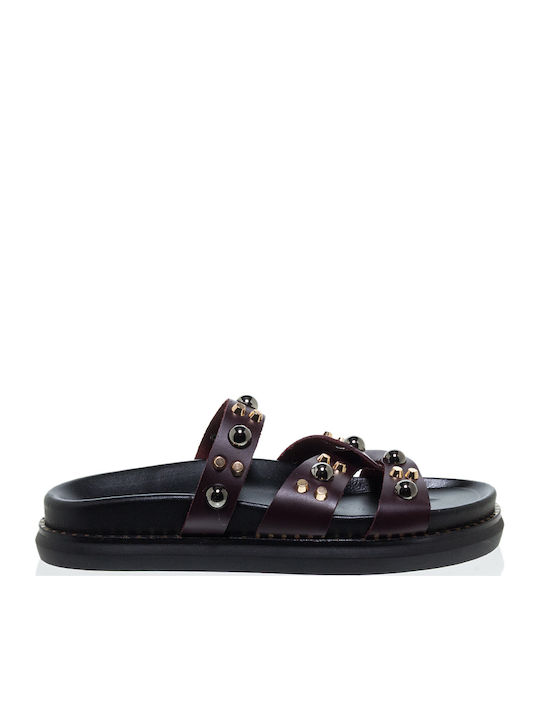Δερμάτινα Γυναικεία Σανδάλια Flatforms Μπορντό