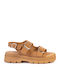 Leather Women's Flat Sandals Brown
