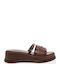 Δερμάτινα Γυναικεία Σανδάλια Flatforms Καφέ
