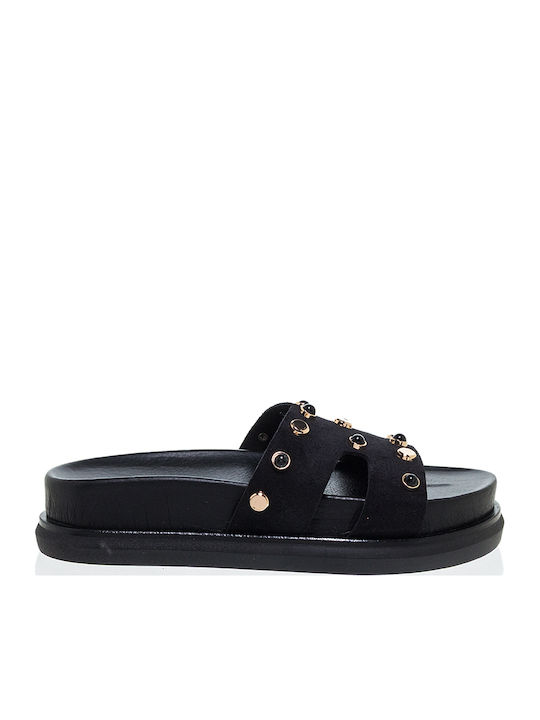 Δερμάτινα Γυναικεία Σανδάλια Flatforms Μαύρα