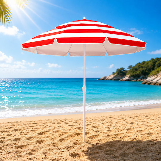 ForHome Folding Beach Umbrella Diameter 2.4m with UV Protection Red