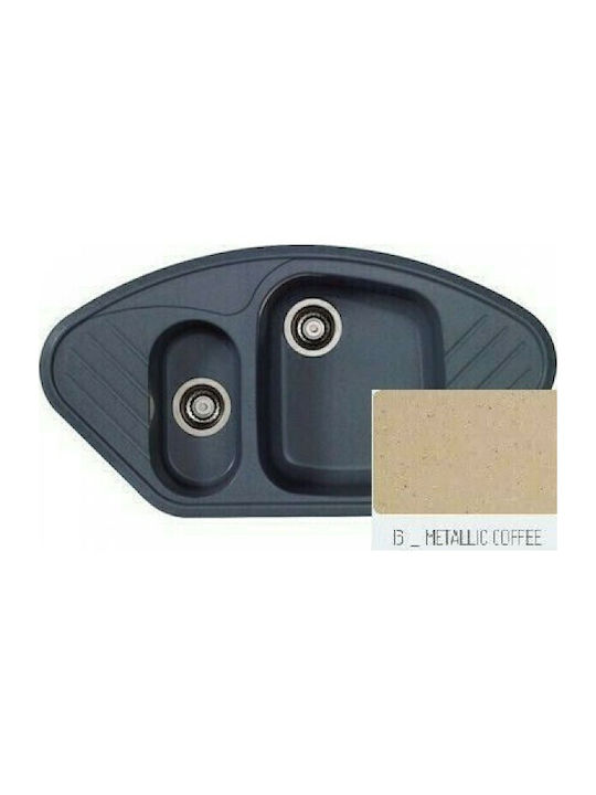 Sanitec Classic Ъглова Кухненска Мивка Drop-In от Течен Гранит 96x51cm Metallic Coffee