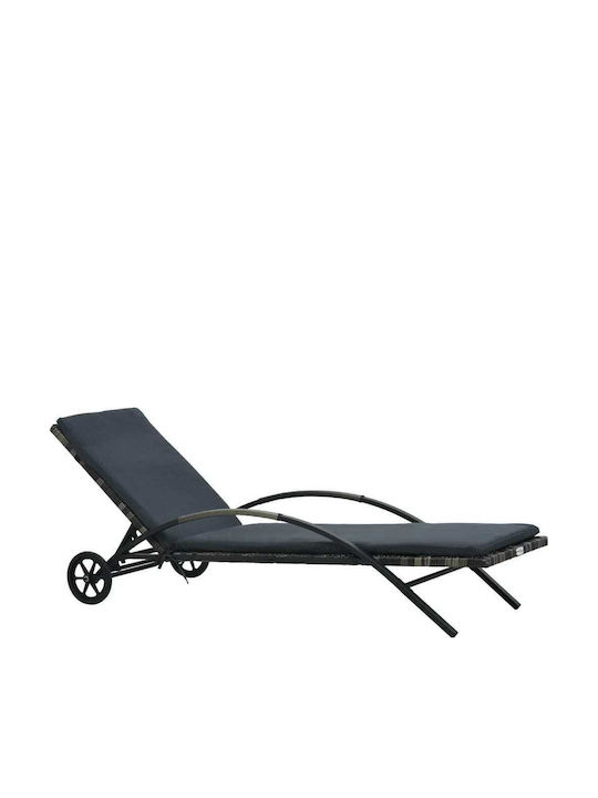 Garten- und Pool-Liegestuhl Rattan mit Kissen & Rädern Grau 199,5x65x37cm