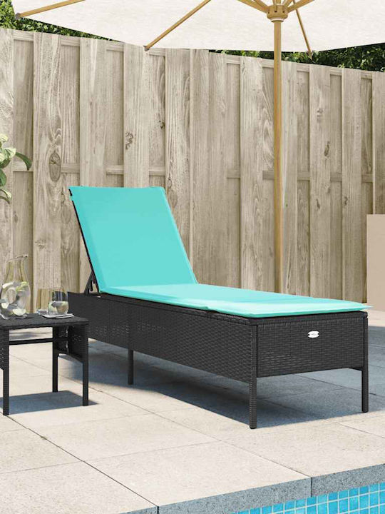 Șezlong Rattan Cu Pernă Negru Set Cu Masă 198x5...