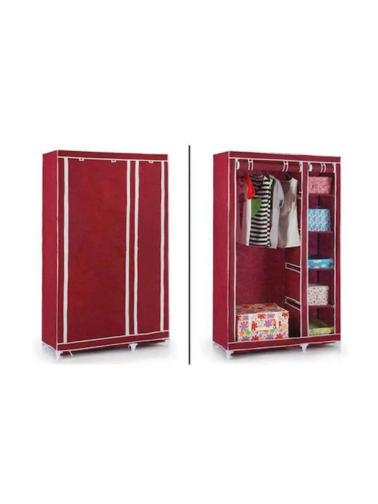 Intradedepo Платнен Гардероб с Цип и Рафтове в Червен Цвят 110x45x175cm