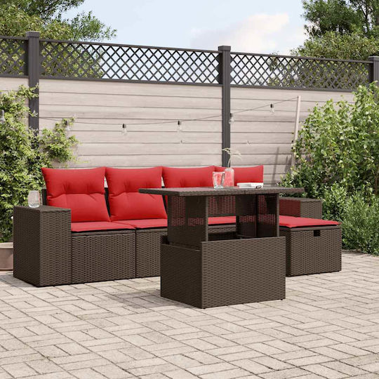 vidaXL Garten- und Outdoor-Möbelsets Wohnzimmer Typsatz 6 Stück Braun mit Kissen