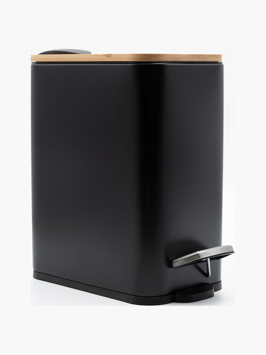 TnS Bamboo Slim Bamboo Bathroom Bin Soft Close 5l Black