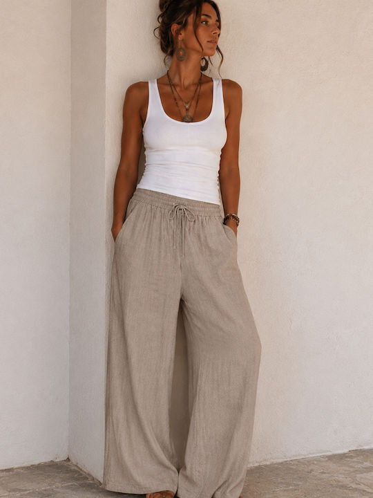 Women's Linen Pantaloons with Rubber Band in Loose Fit Puro