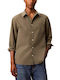 Poplin Long Sleeve Cotton Shirt in Regular Fit Khaki