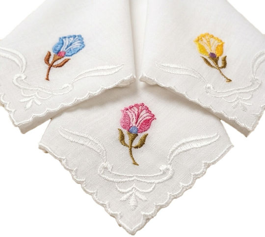Set of 3 Traditional Women's Dance Headscarves Embroidery 100% Cotton Mark195 White