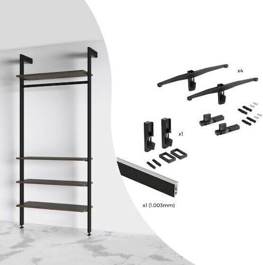 Kit Αρθρωτων Πλαισιων Ραφιερας 4 Ραφια & 1 Σωληνα Χωρις Ξυλινα Στοιχεια Emuca Zero 7022354 Μαυρο Ματ