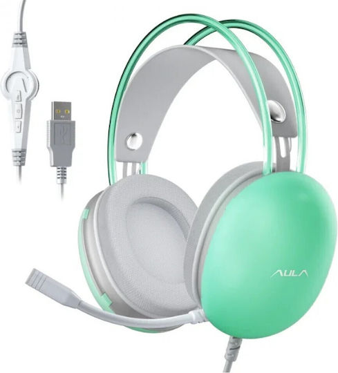 Aula S505 Over Ear Gaming Headset με σύνδεση USB Πράσινο for PC