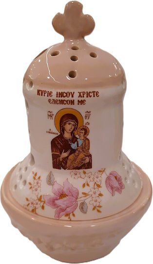 Ceramic Church Vigil Oil Lamp Panagia Two-Tone White Beige Height 20cm Diameter 12cm