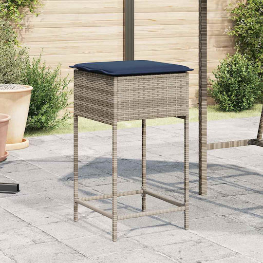 Garden Bar Stool Outdoor Rattan with Gray Cushion 2 Pieces 40x40x76cm