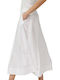 High Waist Midi Skirt White