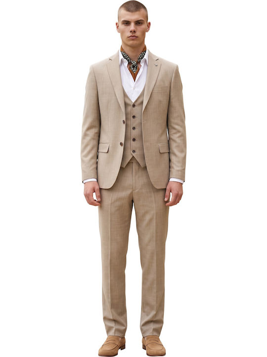 Herrenanzug Mit Weste Beige
