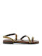 Leather Women's Flat Sandals Brown