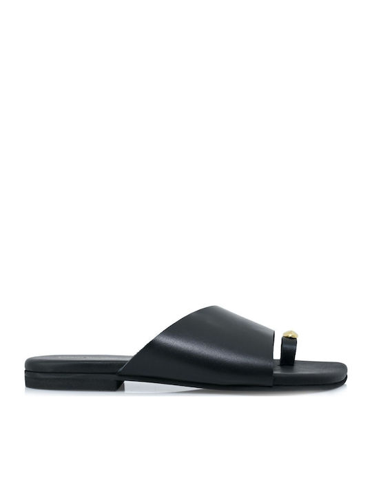 Leather Women's Flat Sandals Black