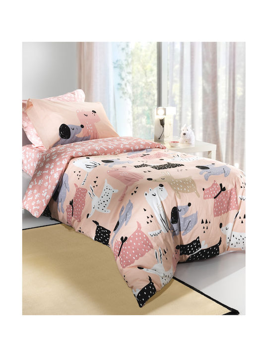 Saint Clair Single Cotton Sheets Set Doggy Pink 160x260cm 3 Pieces