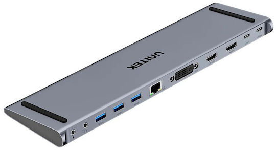 Unitek uHUB11+ USB-C Docking Station με HDMI 4K PD Ethernet και σύνδεση 3 Οθονών Γκρι