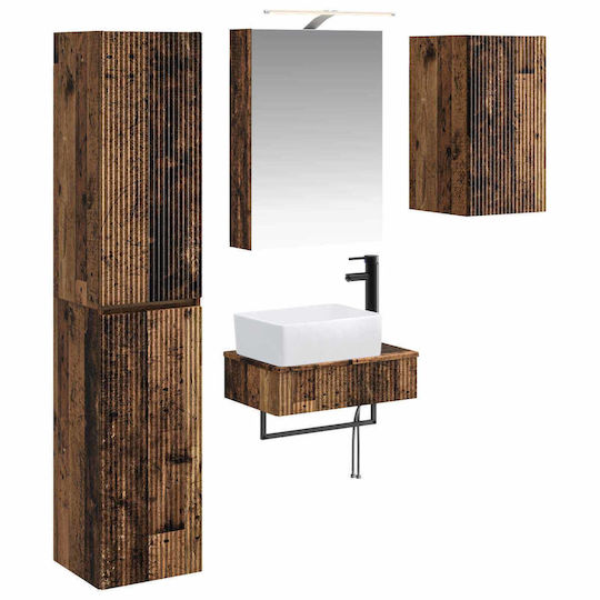 vidaXL Badezimmer Waschtisch-Einheit mit Spiegel mit Licht Gebeiztes Holz