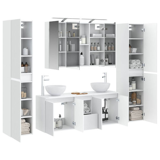 vidaXL Vanity Unit Without Sink With Mirror With Light White
